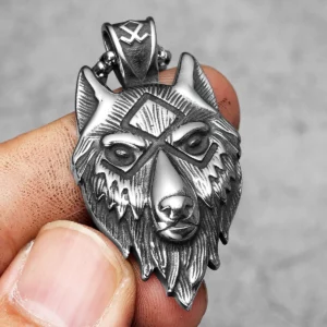 Pendentif Tête de Loup - Acier
