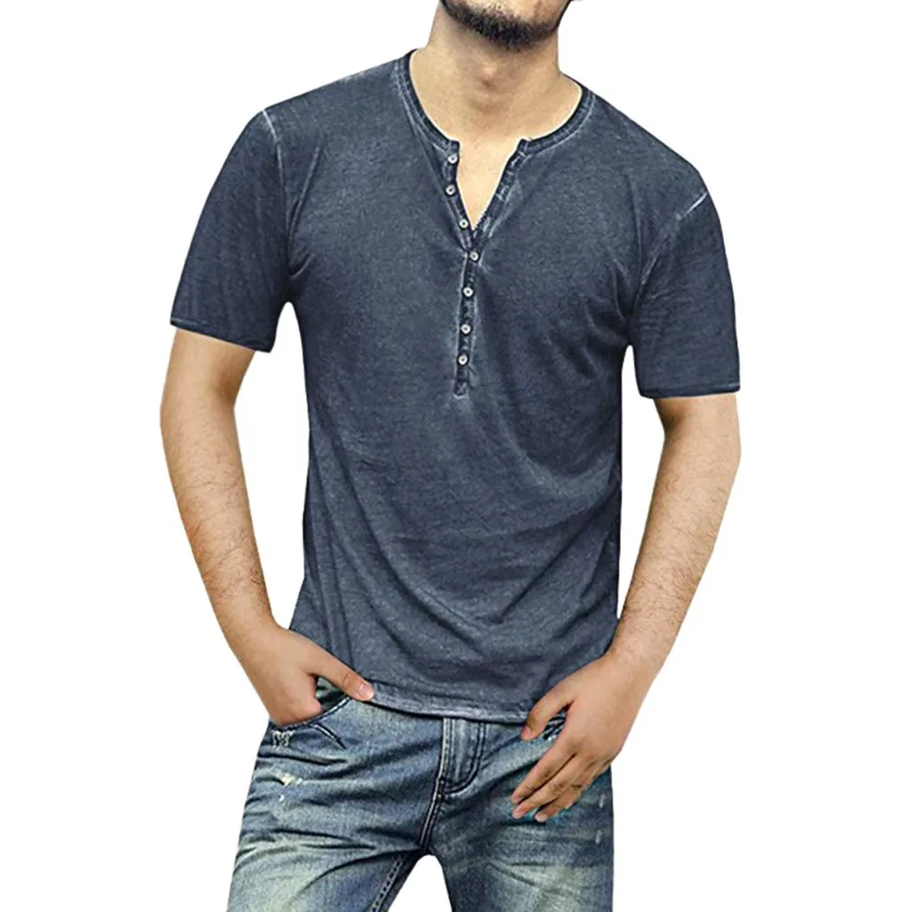 T-Shirt Henley Brut - Bleu