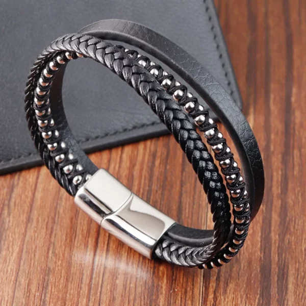 Bracelet Sentinelle Multi-Rangs — Noir