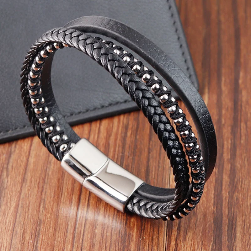 Bracelet Sentinelle Multi-Rangs — Noir