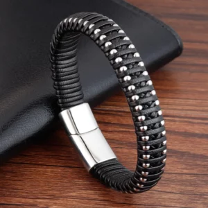 Bracelet Tresse de Garde — Noir et Acier