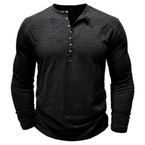 Henley Coton Ligne Sombre - Noir